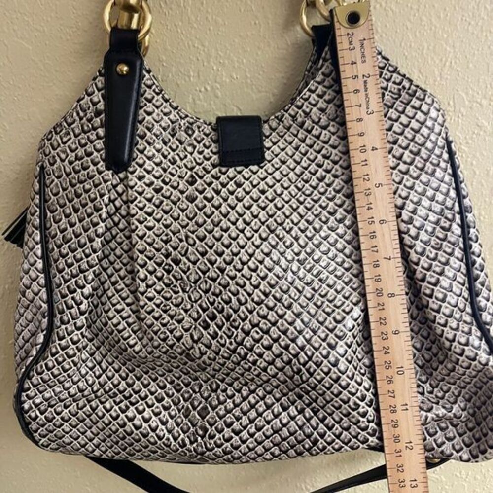 Brahmin Elisa Snake Lizard Print Black White Gold Lock Tassel Hobo Shoulder Bag - Picture 5 of 10
